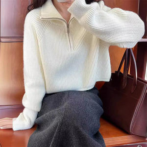 Maglione Pullover da donna con mezza Zip stile coreano con vestibilità ampia e vita alta corta con <span class=keywords><strong>Base</strong></span> intrecciata autunno e inverno - Product Image 6