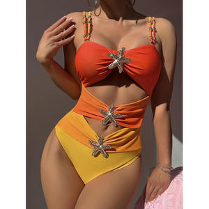 2026 도매 그라데이션 홀로우 아웃 스타 비키니 2026 신상품 심플하고 섬세한 백리스 수영복 세트 - Product Image 1