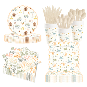 Juego de Vajilla Desechable con Diseño de Granja DAMAI, Platos, Vasos y Servilletas de Papel para Postre y Cena, con Animales y Autos para Fiestas Infantiles - Product Image 2