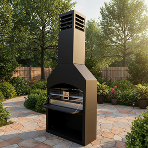 Brasero Moderno Independiente de Leña con Parrilla para Cocinar y Almacenamiento, Chimenea Metálica para Exteriores con Recubrimiento en Polvo Ecológico - Product Image 1