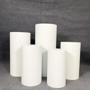 Ucuz düğün parçası malzemeleri dekor ekran beyaz yuvarlak Metal Plinths beyaz 5 Set