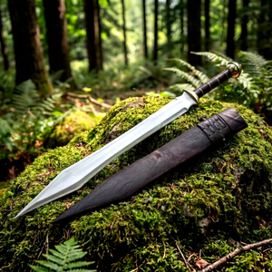 Espada de Acero al Carbono Hecha a Mano con Mango Envuelto en Cuero y Funda, Hoja Recta, Herramienta de Grado Industrial para Exteriores - Product Image 1