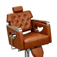 Chaise de styliste hydraulique en cuir marron, pivotante à 360 degrés, avec appui-tête et repose-pieds réglables en hauteur, pour salon de coiffure et salle de sport