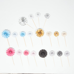 Cake Toppers Paper Round Handmade Birthday Party Decorations Gold Silver Pink Blue Black White - Product Image 1