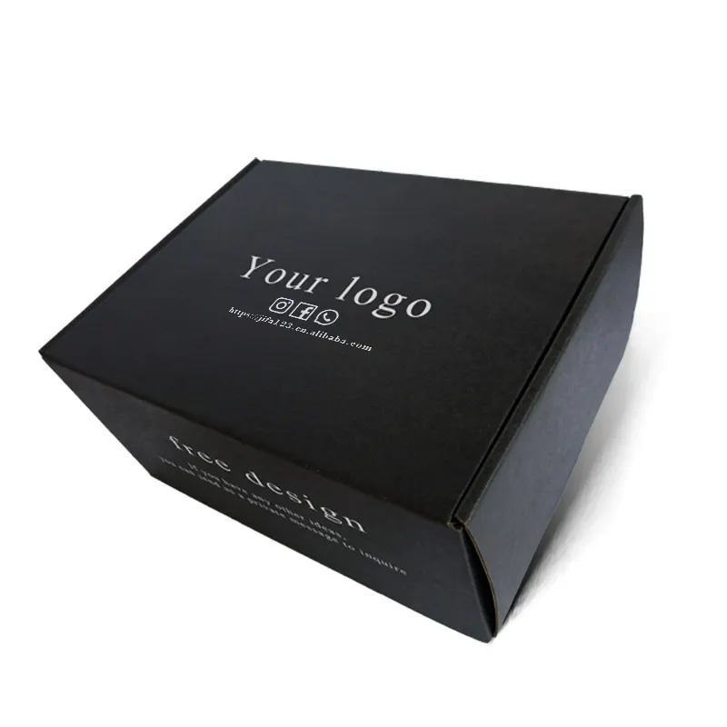 Individueller Druck Markenlogo luxuriöser schwarzer Kartonbox aus Wellpappe Kleidung T-Shirt Versandkarton Verpackung Versandbox