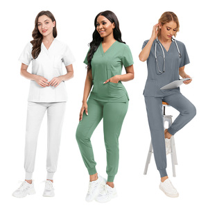 Hot Sale Scrubs Set Nurse Uniform Neck Top Elastic Pants Multi-Pocket Design Polyester Spandex Unisex Hospital Clothing - Product Image 2