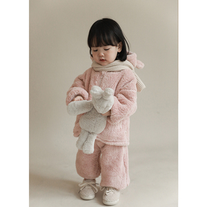 Q1327 ensembles de vêtements à capuche pour enfants, ensemble deux pièces chaud en peluche, Design mignon pour enfants mignons - Product Image 5