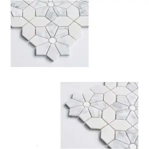 卡拉拉白色切片大理石瓷砖六边形马赛克，用于后挡板和花园地板