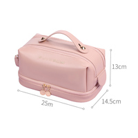 Trousse de Maquillage de Luxe en PU Doré Gaufré, Double Couche, Multi-Fermetures Éclair, Grande Capacité, Portable, Organisateur de Voyage pour Articles de Toilette