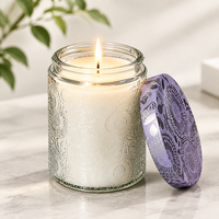 Bougie en cire de soja parfumée en verre gaufré de 400 g avec couvercle métallique décoratif pour l'aromathérapie à domicile et un cadeau romantique