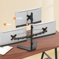 Support triple moniteur Khcoohoo en acier allié, base stable, inclinaison 45°, capacité de charge 8 kg, support d'écran 13"-27", noir, certifié CE 90