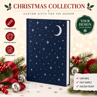 Carnet de notes personnalisé de Noël, motif croissant de lune bleu marine, estampage à chaud argenté A5, 80 feuilles, cadeau d'entreprise