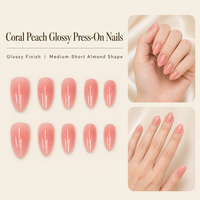 Faux ongles H3 Kaixin couleur pêche corail, courts, forme amande, à presser, finition rose brillante, fournitures pour manucure française