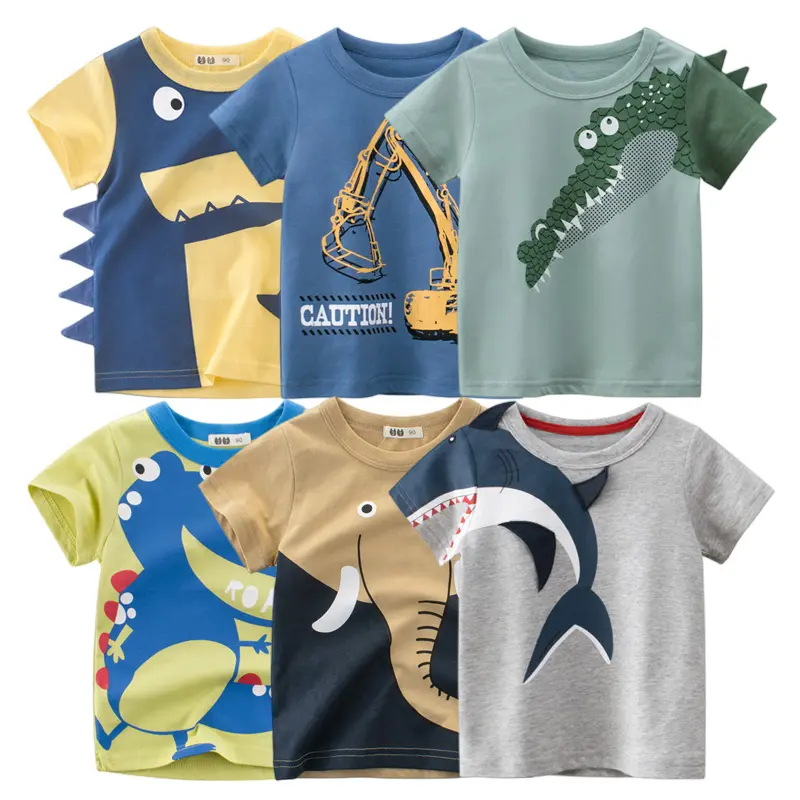 Camiseta de dibujos animados en 3D para niños, y tiburón playera con estampado de dinosaurio, camisetas para niñas, ropa para niños 2023