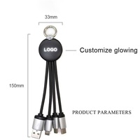 Câble USB 3-en-1 personnalisé avec logo, 1,8 m, tressé, porte-clés, charge rapide 3A, conducteur en cuivre pur, lumière LED, pour ordinateur et imprimante à codes-barres