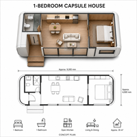 Maison modulaire préfabriquée moderne de type capsule, cabine de luxe avec verrière panoramique pour hôtels de villégiature et projets résidentiels