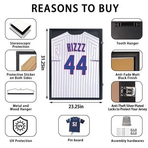 Black Jersey Display <strong>Frame</strong> with Silver Locks 3 Display Ways UV Acrylic for Basketball Baseball Sports Memorabilia - Product Image 3