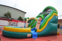 Glissière d'eau gonflable commerciale de château sautant bon marché de toboggans d'eau toboggan d'eau gonflable tropical avec la piscine pour des enfants