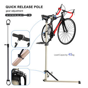 Support de réparation de vélo réglable, capacité de charge de 45 kg, support de travail pliable pour vélo avec rotation à 360° °   Pince rotative et <span class=keywords><strong>plateau</strong></span> à outils magnétique - Product Image 6