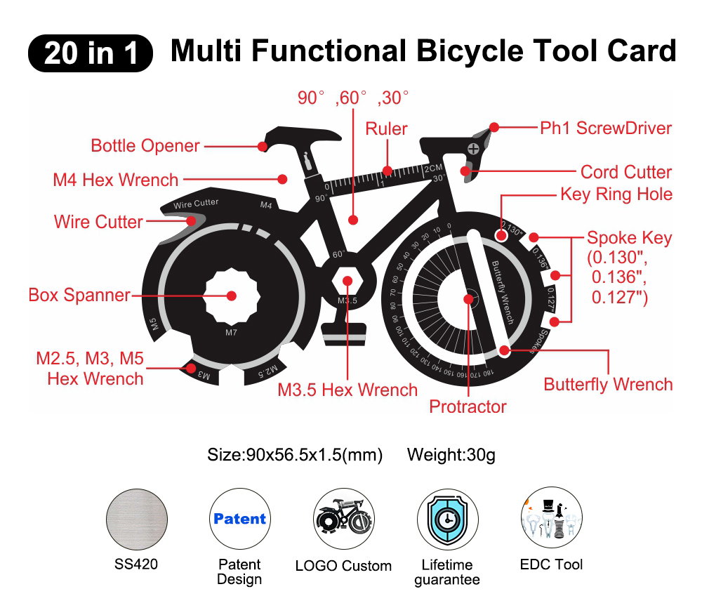20-in-1 Bicycle Shape Card Tool