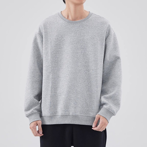 เสื้อสเวตเชิ้ตคอกลมสีพื้นหนานุ่มสำหรับผู้ชาย ฤดูใบไม้ร่วง ฤดูหนาว บุขนด้านใน สไตล์สตรีทแวร์ ทรงโอเวอร์ไซส์ แจ็คเก็ตแบบไม่มีฮู้ด สวมใส่สบาย - Product Image 6