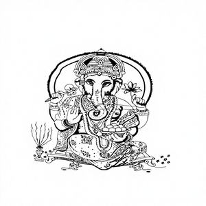 ผ้าปูที่นอนขนาดควีนไซส์ลายพระพิฆเนศสีดำขาว ปี 2026 ผ้าฝ้าย พิมพ์ลาย พร้อมผ้าแขวนผนัง ขายส่งจากอินเดีย - Product Image 1