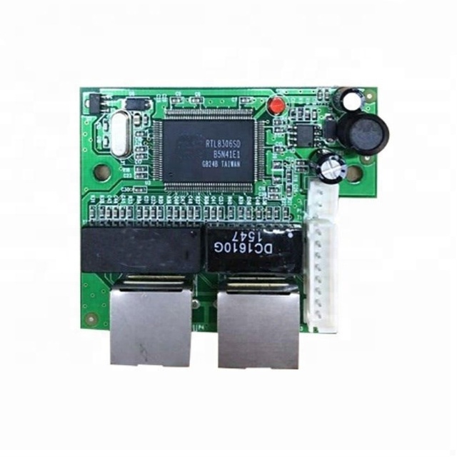 10/100mbps 2 port ethernet network lan switch board two layer pcb 2 rj45 1*8pin head port