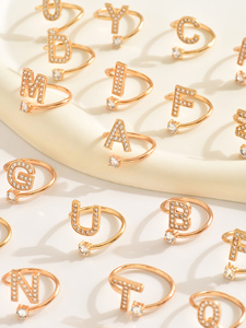 Prezzo all'ingrosso diamanti coltivati in laboratorio coppia matrimonio lettera vi amo oro placcato anelli di cristallo Set per coppia - Product Image 2