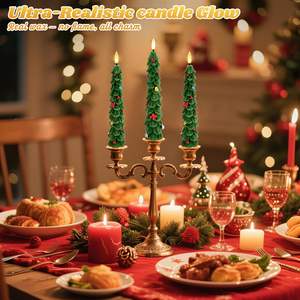 Velas LED Blancas Cónicas de Color Verde Salvia Realistas, de Cera de Parafina, Ecológicas, para Decoración del Hogar, Fiestas, con Control Remoto - Product Image 2