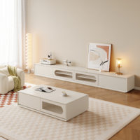 Ensemble meuble TV et table basse moderne et minimaliste pour salon, meuble de sol, meuble TV en bois massif de style nordique, luxe léger