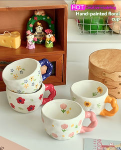 Tasse à café/thé en céramique peinte à la main sous glaçure, motif petite fleur, 260 ml, écologique, style Ins, JNSM TC072 - Product Image 2