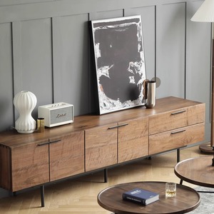 Wooden Color Iron Foot <strong>TV</strong> <strong>Cabinet</strong> French Style Modern Minimalist Coffee Table Combination Italian Light Luxury Style Solid <strong>Wood</strong> - Product Image 3