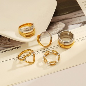 Stainless Steel <b>Ring</b> Heart Shape Two Tone Gold Plated Geometric Design Unisex Jewelry Gift - Product Image 3