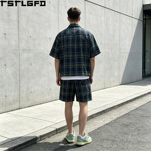Oem Odm Plaid <b>Shirt</b> Set Checkered <b>Short</b> <b>Sleeve</b> <b>Button</b> Down Matching <b>Shorts</b> Streetwear Two Piece Co-Ord Set Wholesale Bulk - Product Image 5
