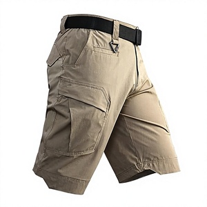 Shorts cargo pour hommes, couleur unie, toile respirante, taille mi-haute, décontracté, poches bermuda, fermeture éclair, séchage rapide, polyester, logo personnalisé - Product Image 1