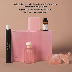 Difusor de Aroma de Vidrio Acanalado Rosa, Botella Cilíndrica, Aceite Esencial, Fragancia - Product Image 3