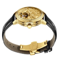 Reloj Mecánico de Esqueleto para Hombre con Logotipo Personalizado OEM ODM, Caja de Acero Inoxidable Dorado, Correa de Cuero Genuino, Reloj de Pulsera Automático