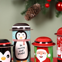 Boîte de rangement en métal ronde pour Noël, conteneur en métal, emballage cadeau Père Noël pingouin pour chocolat, chewing-gum, bonbons, biscuits, gâteaux