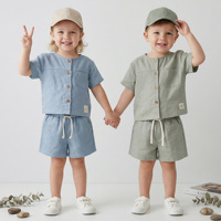 Ensemble de vêtements pour bébé, enfant en bas âge, garçon et fille, cardigan à col rond à manches courtes, short, pur coton, décontracté, été, 2 pièces