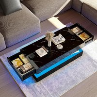 Table basse moderne en bois avec LED et rangement, grand panneau blanc/noir, mobilier de salon pour la décoration intérieure (vente en gros)