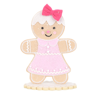Figurine de Noël en bois de 12 pouces, Fille en pain d'épices en robe rose pastel avec nœud, pour vitrine de confiserie, décoration de table de chambre d'enfant, vente en gros