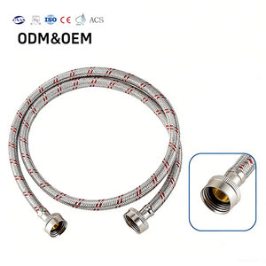 Tuyau de machine à laver universel anti-éclatement, design rayé rouge et bleu, en acier inoxydable de qualité supérieure - Product Image 1