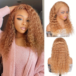 # Perruque bouclée Deep Wave pré-plumée 200 % de densité, <span class=keywords><strong>blond</strong></span> miel, 38 pouces, perruque frontale en dentelle HD transparente 13x6, <span class=keywords><strong>cheveux</strong></span> humains - Product Image 3
