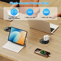 Enchufe de Escritorio Empotrado con Estándar Europeo Dual, Puertos USB 2A2C, Carga Rápida PD 20W QC 18W, Tira de Alimentación con Orificio de 100 mm y Protección Contra Sobrecargas
