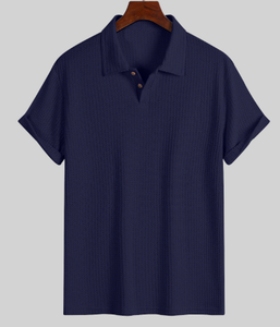 เสื้อโปโลผู้ชาย แขนสั้น ทรงหลวม คอปกพับได้ ลายถักเพชร สไตล์ลำลอง - Product Image 5