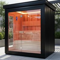 Poêle de sauna électrique extérieur moderne pour 2 à 6 personnes, design familial noir, chauffage vapeur sèche/humide, bois de cèdre rouge massif