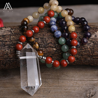 Çakra kolyeler şifa kristal takı, uzun düğümlü Mala kolye, meditasyon enerji Yoga Unisex hediyeler