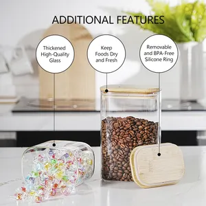 IKOO New Design Modern Design Food Storage Glass Canisters With Bamboo Lids And Wooden Cover Glass Jar