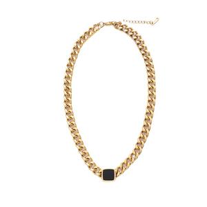 Conjunto de Joyería para Mujer con Cadena <span class=keywords><strong>Cubana</strong></span> Dorada de Acero Inoxidable, Collar, Pulsera y Anillo con Esmalte Negro - Product Image 6
