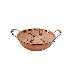Kadahi en cuivre pur martelé avec poignées et couvercle en laiton pour cuisson sur cuisinière, ensemble de cuisine vintage Kadahi - Product Image 1